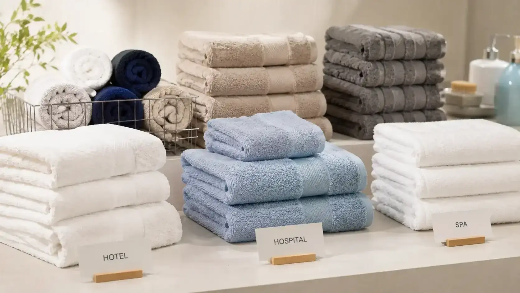Pakistan institutional towel manufacturer — plain white and dobby border terry for hotel and healthcare bulk supply
